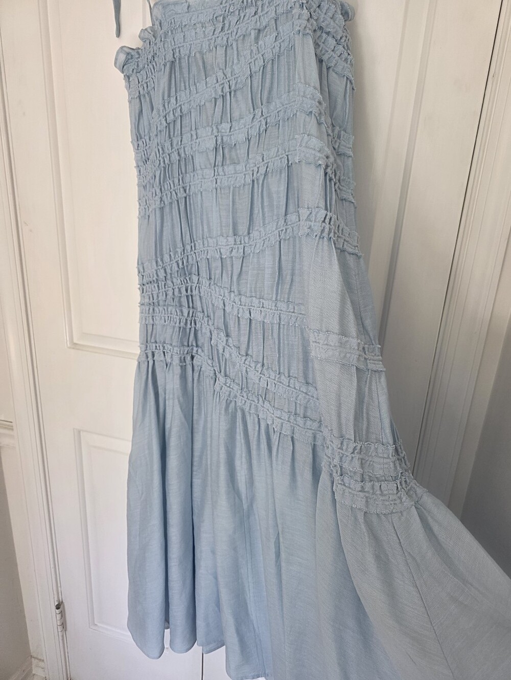 Tory Burch Light Blue Smocked Tie-Shoulder Midi Dress - Picture 3 of 10